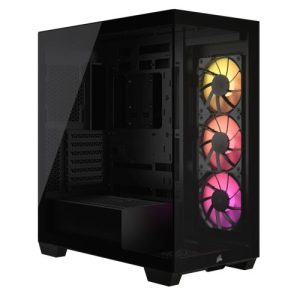 CORSAIR – Corsair 3500X ARGB Gaming Case w/ Glass Side & Front, E-ATX, 3x ARGB Fans, USB-C, Asus BTF Compatible, Black