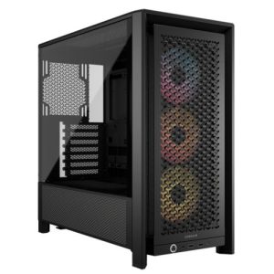 CORSAIR – Corsair FRAME 4000D RS ARGB Modular Gaming Case w/ Glass Side, E-ATX, 3x ARGB Fans, InfiniRail Fan Mounting, USB-C, Asus BTF Compatible, Black