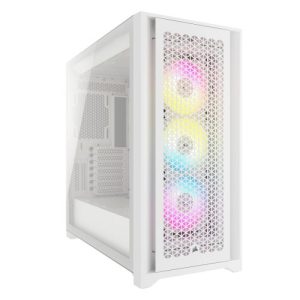 CORSAIR – Corsair iCUE 5000D RGB Airflow Gaming Case w/ Glass Window, E-ATX, 3x AF120 RGB Fans, High-Airflow Front, USB-C, RGB Controller, White