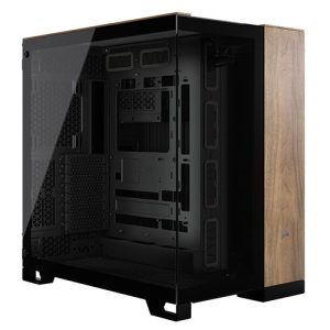 CORSAIR – Corsair 6500X Dual Chamber Gaming Case w/ Glass Side & Front, ATX, Mesh Panels, USB-C, Asus BTF Compatible, Black/Walnut Wood