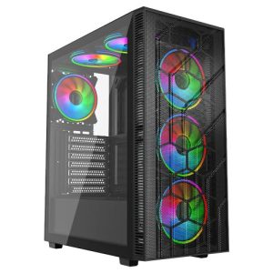 VIDA – Vida Sirocco V2 Black ARGB Gaming Case w/ Glass Window, ATX, 6x ARGB Fans, Mesh Front