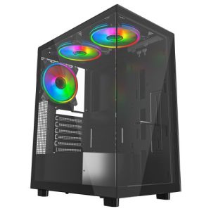 VIDA – Vida Vetro Black ARGB Gaming Case w/ Glass Front & Side, ATX, 3x ARGB Fans, 6-Port PWM ARGB Fan Hub & Remote Control