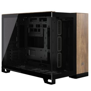 CORSAIR – Corsair 2500X Dual Chamber Gaming Case w/ Glass Side & Front, Micro ATX, Mesh Panels, USB-C, Asus BTF Compatible, Black/Walnut Wood