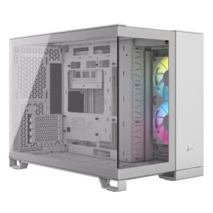 CORSAIR – Corsair 2500X RGB Dual Chamber Gaming Case w/ Glass Side & Front, Micro ATX, 2x RGB Fans, Mesh Panels, USB-C, Asus BTF Compatible, White