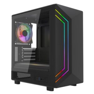 VIDA – Vida Apollo M Black ARGB Gaming Case w/ Glass Window, Micro ATX, Rear ARGB Infinity Fan, Front LED Strips