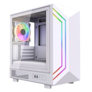 VIDA – Vida Apollo M White ARGB Gaming Case w/ Glass Window, Micro ATX, Rear ARGB Infinity Fan, Front LED Strips