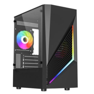 VIDA – Vida Genesis Black ARGB Gaming Case w/ Glass Window, Micro ATX, 2x ARGB Fans, Front ARGB Strip