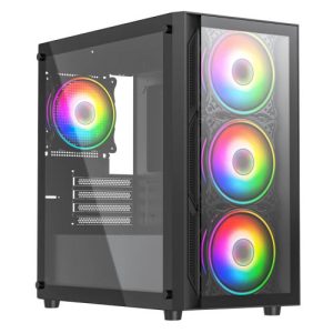 VIDA – Vida Lucid Black ARGB Gaming Case w/ Glass Front & Side, Micro ATX, 4x ARGB Infinity Fans