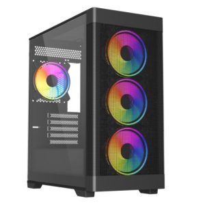 VIDA – Vida Zephyr V2 Black ARGB Gaming Case w/ Glass Window, Micro ATX, 4x ARGB Fans, 6-Port PWM ARGB Fan Hub & Remote Control, Mesh Front