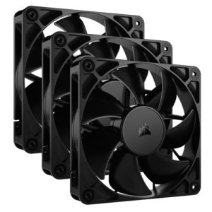 CORSAIR – Corsair RS120 PWM 12cm Case Fans (3 Pack), Magnetic Dome Bearing, Daisy-Chain 4-Pin, 2100 RPM, AirGuide Tech, Black