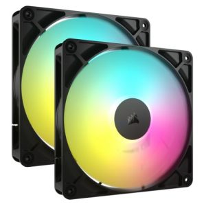 CORSAIR – Corsair RS140 ARGB PWM 14cm Case Fans (2 Pack), Magnetic Dome Bearing, Daisy-Chain 4-Pin, 1700 RPM, AirGuide Tech, Black