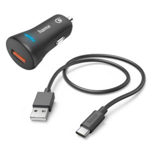 HAMA – Hama USB-A Fast Charge Car Adapter with USB-C Charging Cable, Qualcomm 3.0, 19.5W, Black