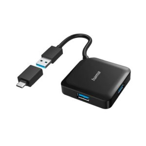 HAMA – Hama External 4-Port USB 3.2 Gen 1 Hub, USB Powered, USB-A w/ USB-C Adapter