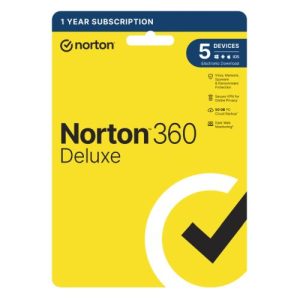 NORTON – Norton 360 Deluxe 1x 5 Device, 1 Year Retail Licence – 50GB Cloud Storage – PC, Mac, iOS & Android *Non-enrolment*