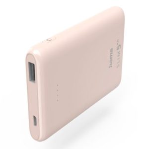 HAMA – Hama SLIM 5HD 5000mAh Fast Charge Powerbank, 1x USB-A, LED Capacity Indicator, Light Pink