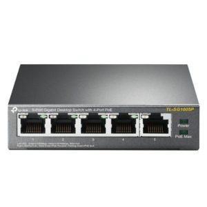 TP-LINK – TP-LINK  (TL-SG1005P) 5-Port Gigabit Unmanaged Desktop Switch, 4 Port PoE+, Steel Case